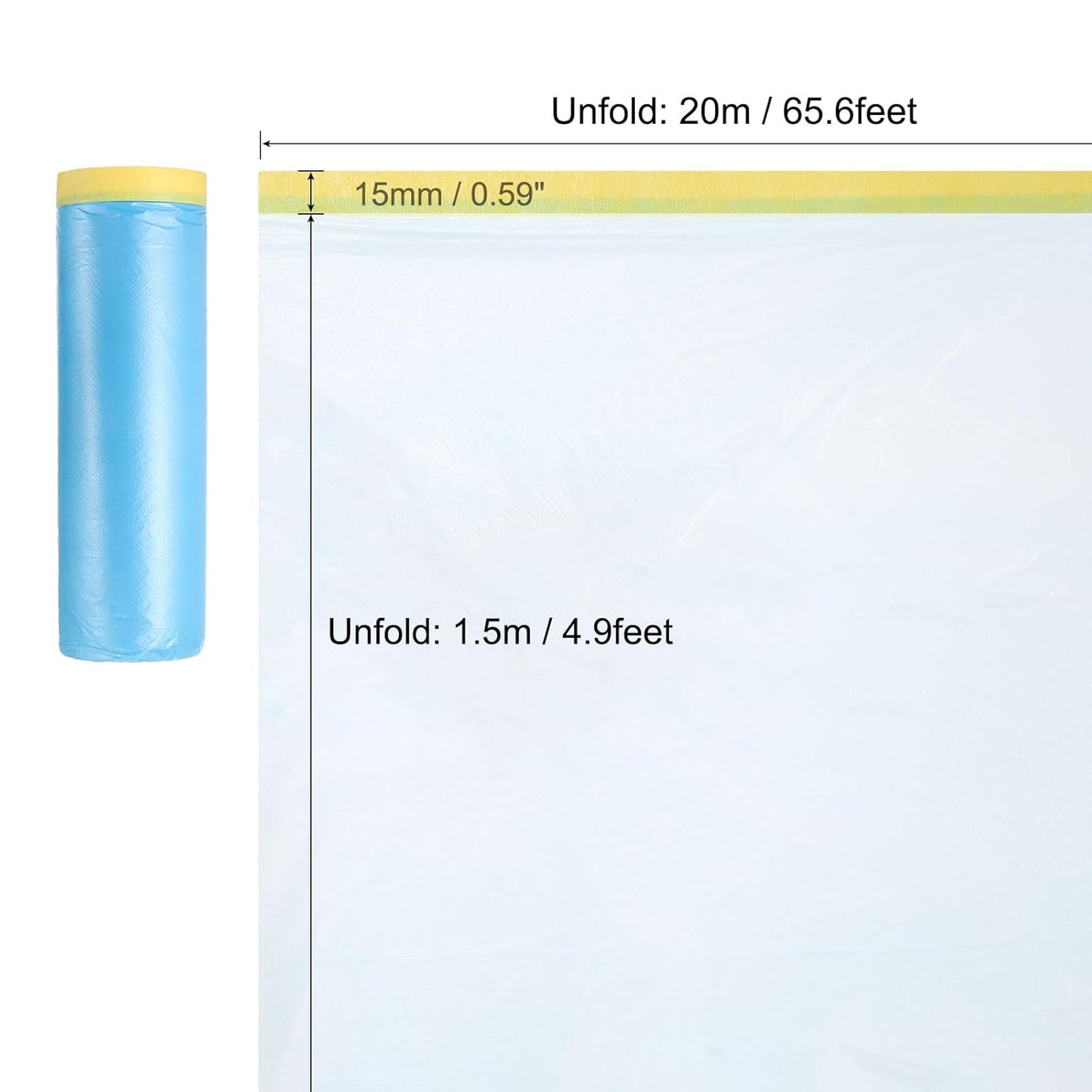 uxcell Pre-Taped Masking Film, 4.9ft x 66ft High-Tack Painters Tape Plastic Drop Cloth with High-Tack Painters Tape for Painting Protection Blue Film 4Pcs