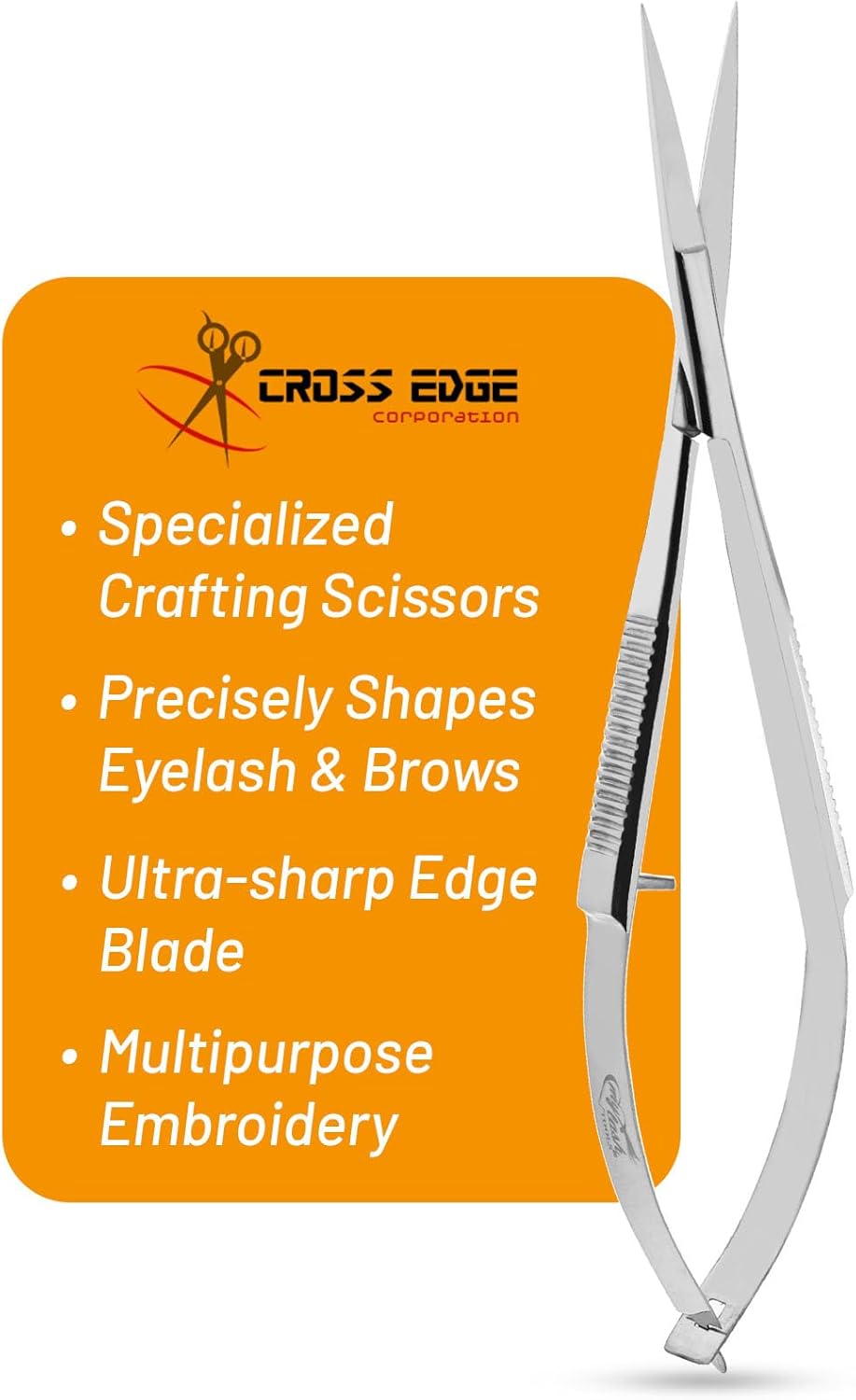 Cross Edge Spring Scissors 5 Inch straight Stainless Steel Precision Eyebrow & Eyelash Shaping & Trimming Scissor, Snips Squeeze, Embroidery, Knitting Micro Tip Craft Scissors (Silver)