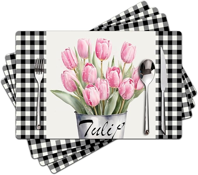 Placemats Set of 4 - Faux Leather Heat Resistant Placemats for Dinner Table, Non-Slip Waterproof Oil-Proof Washable Reusable Placemat for Indoor Outdoor Kitchen Decor, 15.75In*11.81In