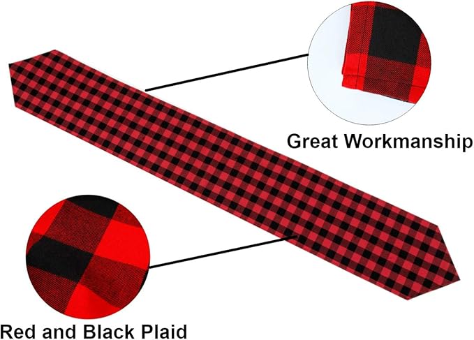3 Pack 12"x108" Buffalo Check Table Runners Red and Black Plaid Table Runner for Christmas Dinner, Lumberjack Party, Outdoor or Indoor Gatherings Table Home Decorations 12"x108"