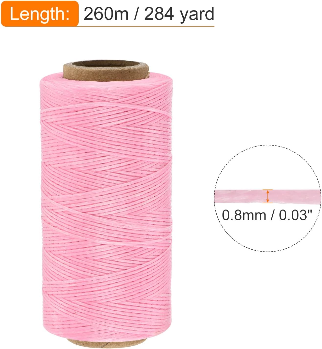 MECCANIXITY Waxed Thread,284 Yard 0.8mm 150D Flat Wax Thread Polyester Waxed String for Leather Sewing Hand Weaving Book Binding Home Decoration,Pink