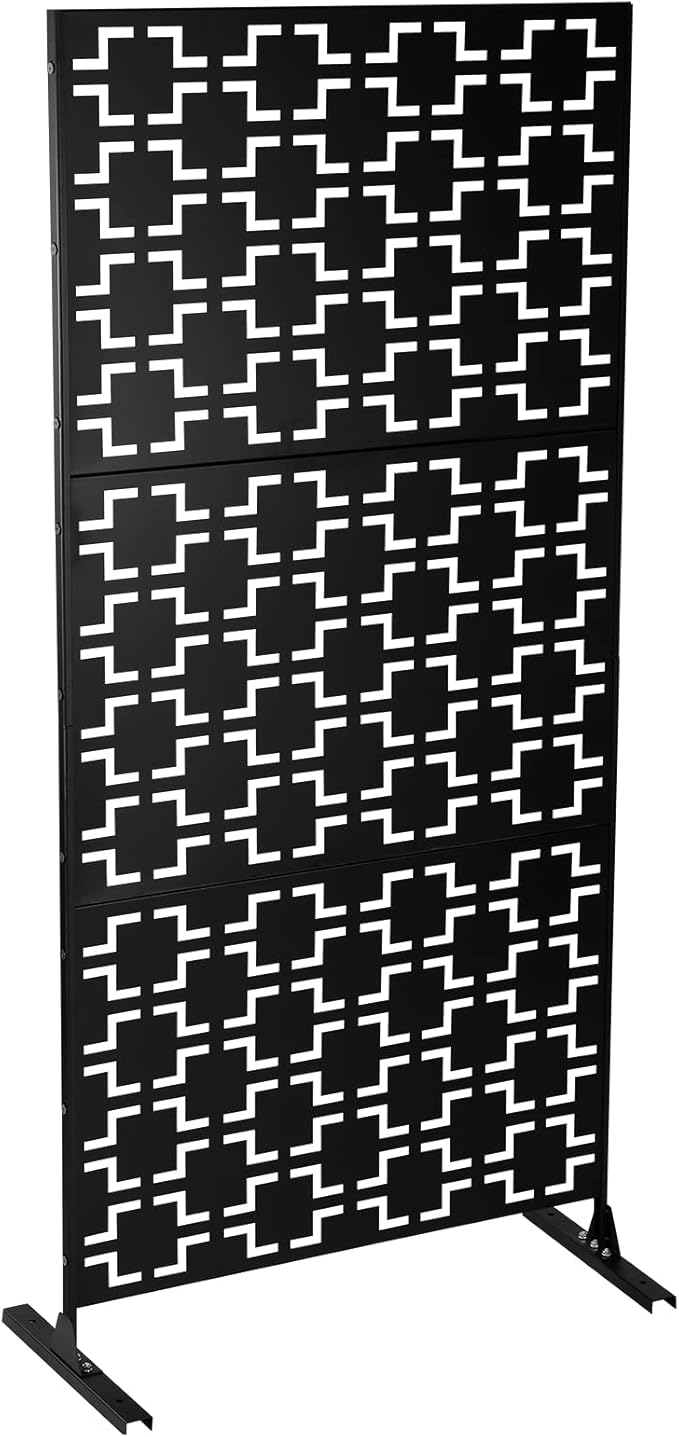 Metal Outdoor Privacy Screen,Freestanding Outdoor Divider Decorative Privacy Fence Screen,Freestanding Decorative Privacy Screen for Balcony Patio (Checkered Pattern 35.4in)