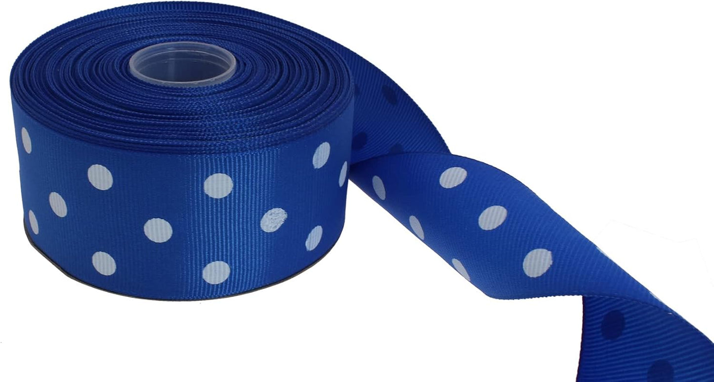 Polka Dot Grosgrain Ribbon 25 Yard Each Roll 100% Polyester (1/1-2", Royal Blue)