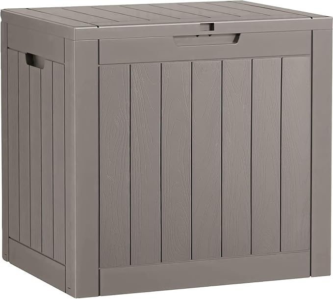 31 Gallon Outdoor Storage Deck Box Waterproof,Garden Tool,Backyard Cushion,Poolside Storage,Small Delivery Boxes for Outside,Lockable Lid,Wood-like Striped Black