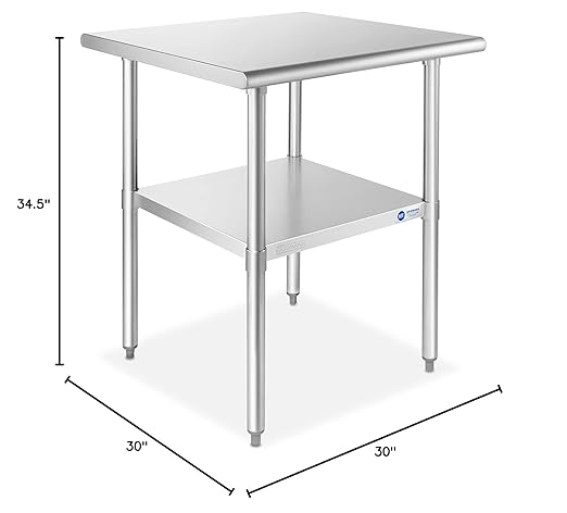 GRIDMANN Stainless Steel Work Table 30 x 30 Inches, NSF Commercial Kitchen Prep Table with Under Shelf for Restaurant and Home