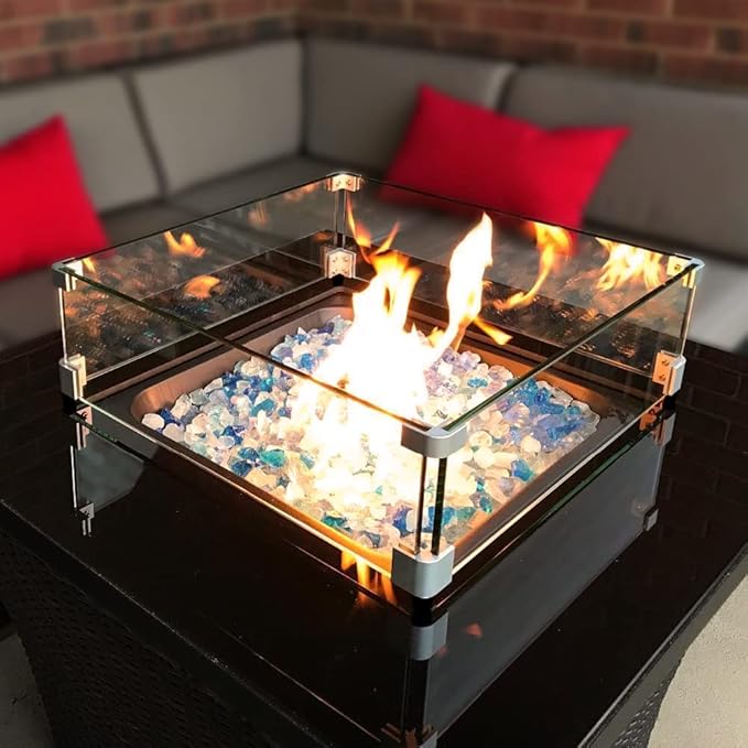 Holy Fire 23.5" L x 23.5" x 6" Square Fire Pit Glass Wind Guard Clear Tempered Glass Flame Protective Pane Wind Resistant - Fits 18” Square Fire Pit Burner Pan