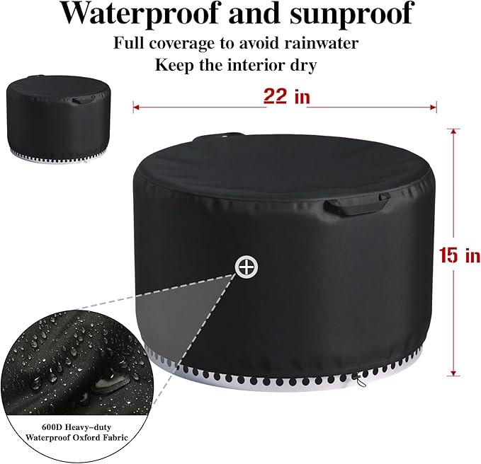 Chinchilla Fire Pit Cover for Solo Stove Bonfire 2.0 - Waterproof 600D Oxford Fabric Cover for 19.5 to 21 Inch Outdoor Fire Pits, All-Weather Protection with Drawstring & Heat-Resistant Handle