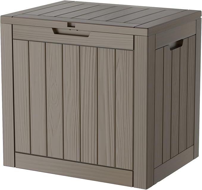 35 Gallon Resin Deck Box, Waterproof Outdoor Storage Box for Patio, Poolside, and Garden, Lockable UV-Resistant Storage Bin Bench Cabinet for Small Spaces, Grey