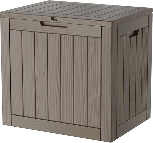 35 Gallon Resin Deck Box, Waterproof Outdoor Storage Box for Patio, Poolside, and Garden, Lockable UV-Resistant Storage Bin Bench Cabinet for Small Spaces, Grey