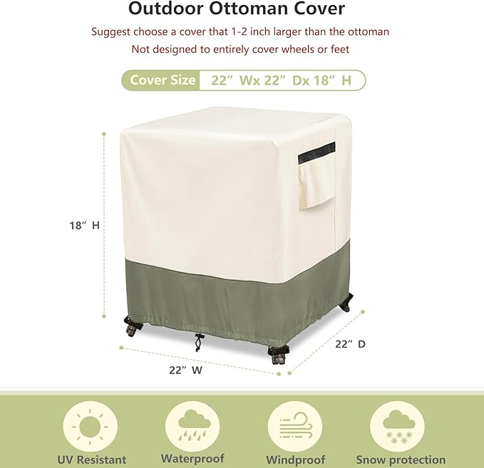 Outdoor Ottoman Cover 22 W x 22 D x 18 H inches,600D Heavy Duty Waterproof Patio Ottoman Cover,Patio End Table Covers