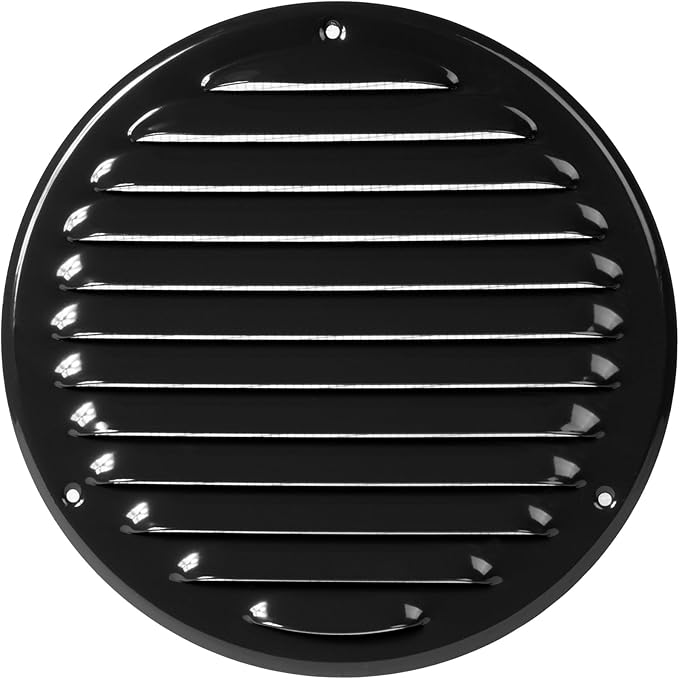 Repa Market 6 Inch (Opening Dimensions) Round Air Vent Cover/Black Galvanized Steel Louvered Grill Cover with Mesh Screen/Wall or Ceiling Vent/HVAC Register for DIY Home Improvement