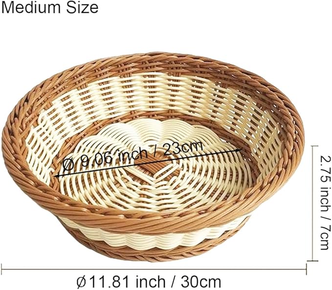 RT&BS 2pcs Round Wicker Bread Basket, Christmas Food Baskets, Eco-Friendly Sturdy Stackable Fruit Basket for Kitchen, Store, Restaurant, Party (Bicolor, M)
