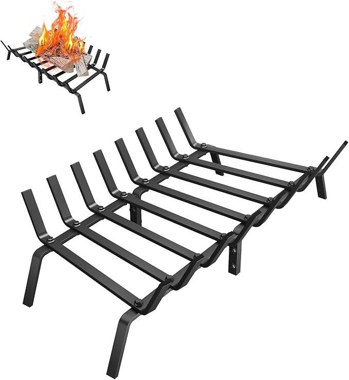 Fireplace Grate, 30 inch Solid Fireplace Log Holder, Heavy Duty Cast Iron Firewood Log Burning Rack Fire Grates for Inside Fireplace Accessories