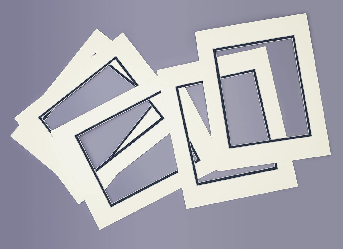 Golden State Art, 11x14 Double Mats for 8x10 - for Photos, Pictures, Frames - Acid-Free, 5 Pack, Ivory Turret Over Dignity Blue