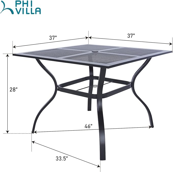 PHI VILLA 37 Inch Outdoor Dining Table Metal Steel Mesh Patio Dining Table Umbrella Table with 1.57" Umbrella Hole (Mesh)