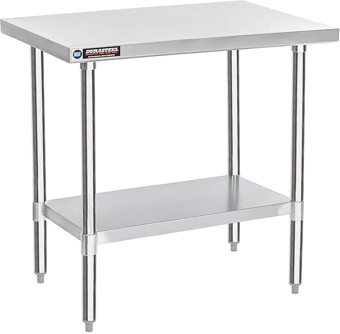 DuraSteel 24x36 Stainless Steel Work Table - NSF Commercial Prep Metal Table - Outdoor Pizza Oven Stand w/Under Shelf - Kitchen Island Laundry Utility Garage Microwave Stand Large Rolling Storage Cart