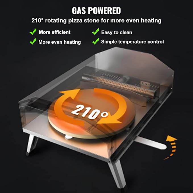 VEVOR Propane Pizza Oven, 13 Inch Gas Pizza Maker with Rotatable Pizza Stone, Portable Pizza Grill with Foldable Leg, Waterproof Carry Bag, Stainless Steel Gas Pizza Cooker for Outside Camp Backyard