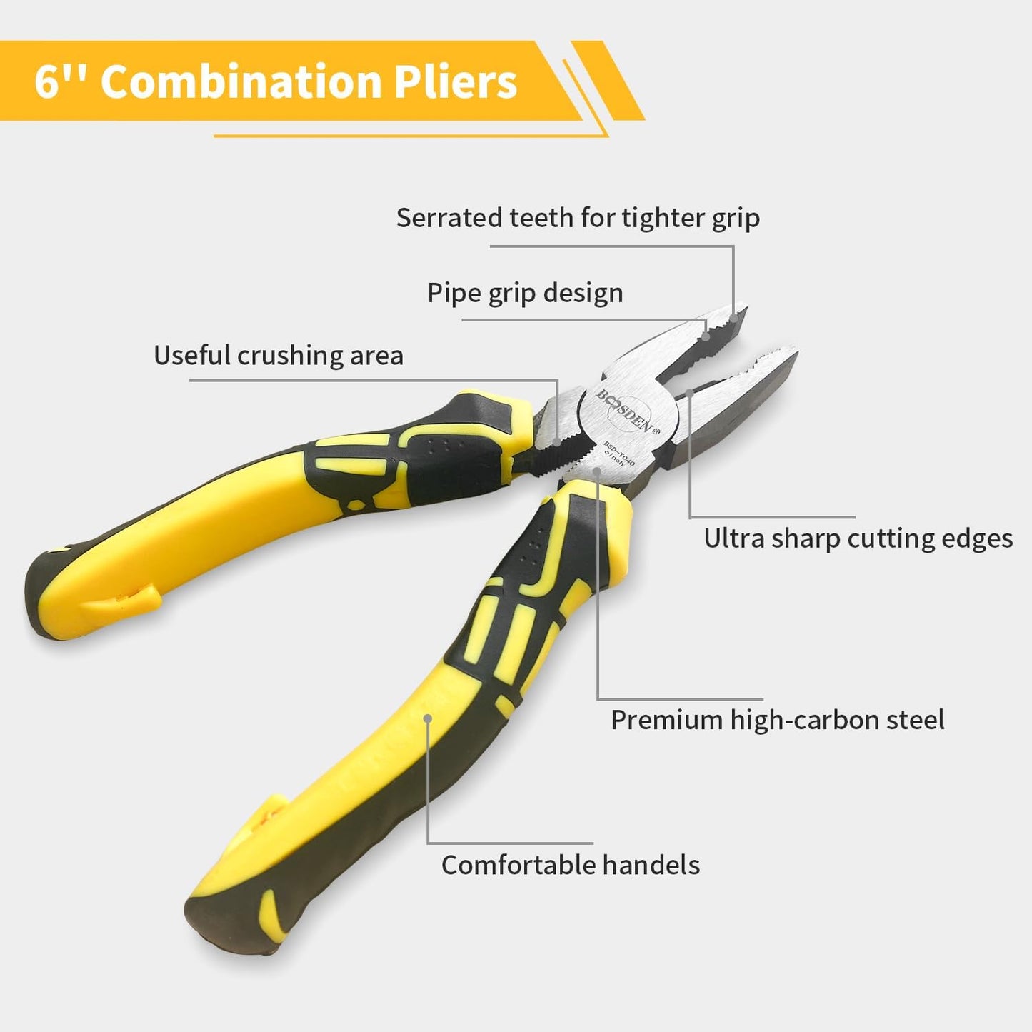 BOOSDEN Linesman Pliers, 6 Inch High Leverage Lineman's Plier, Combination Plieres, Electrical Pliers,Side Cutter Linemans Plier