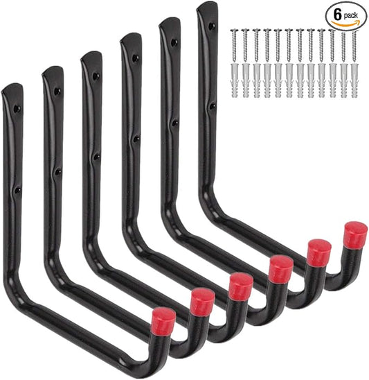 Heavy Duty Utility Garage Storage Hooks, Ladder Storage Hook Wall Mount J Organizer Hangers for Hoses, Garden Tools, Cords, Cables, Toy Bag