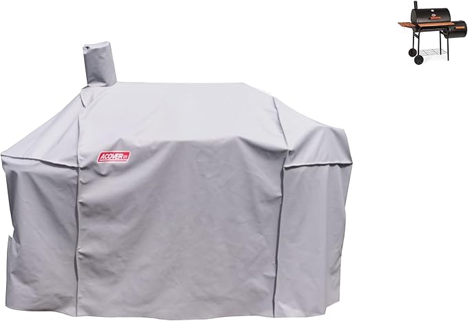 Smoker Grill Cover Sized for Char-Griller Charcoal Grill 2190 and 2197 Heavy Duty Waterproof Patio 600D Canvas Barbeque BBQ Grill Cover G21623 (Grey)