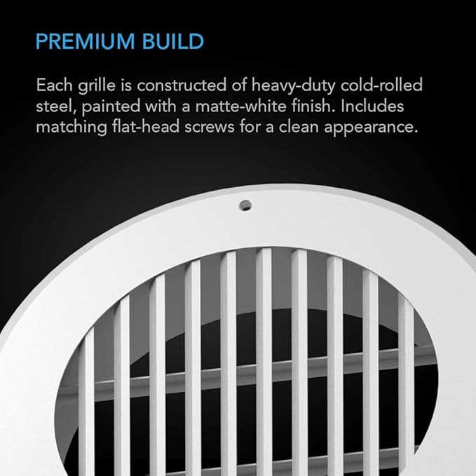 AC Infinity Wall-Mount Duct Grille Vent for 6-Inch Ducting, White Metal, Heating Cooling Ventilation and Exhaust