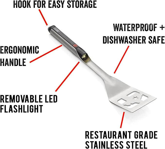GRILL LIGHT Stainless Steel Lone Star Texas BBQ Grilling Spatula Turner with LED Flashlight - Thick Restaurant Grade Steel - Waterproof & Dishwasher Safe - Grill in the Dark