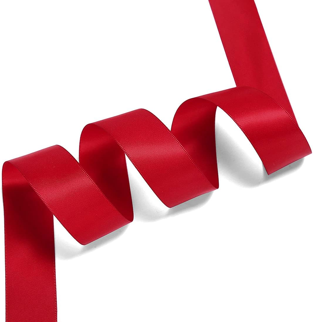 Satin Ribbon 1 Inch Red Double Faced - 25 Yards for Gift Wrapping DIY Bows Crafts Bridal Bouquet Cutting Ceremony Sewing Christmas Wedding Baby Shower Decoration Humphrey's Craft