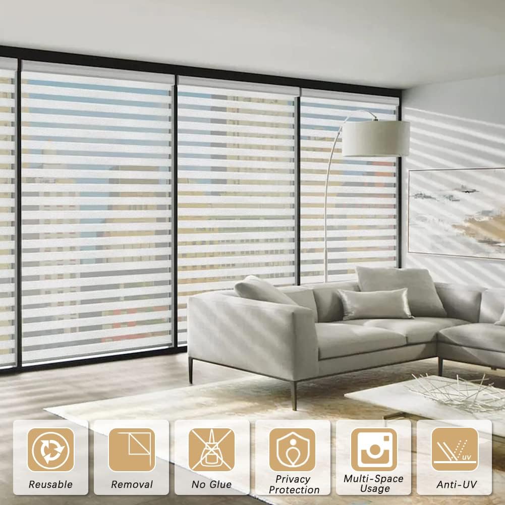 Qualsen Window Films Privacy Frosted Stripe Window Film Blinds Windows Privacy Windows Glass Films for Meeting Room Home Office 17.4x78.7 inch(44.3x200cm