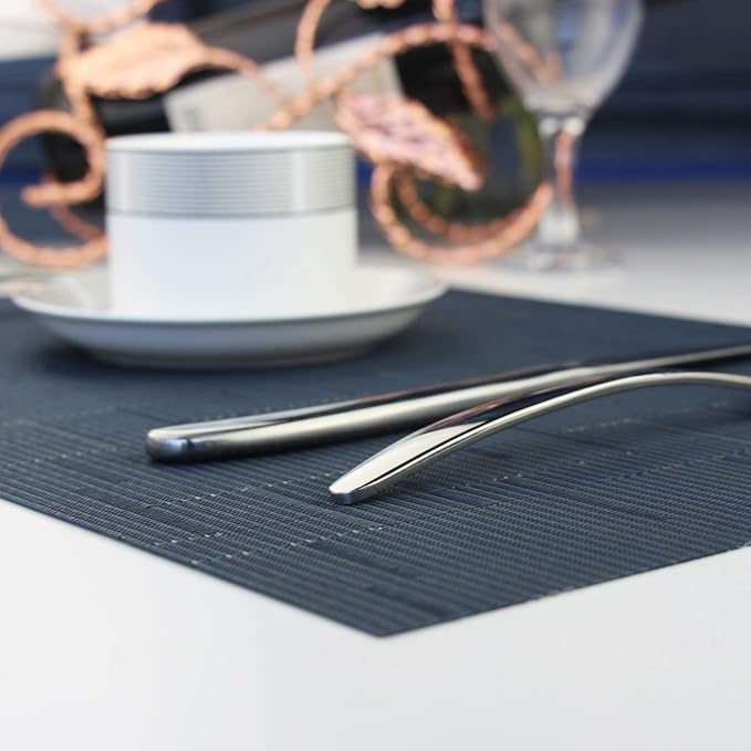 PIGCHCY Placemats Set of 12 Washable Durable Place Mats Vinyl Heat Resistant Non-Slip Table Mats Indoor Outdoor (Midnight Blue)