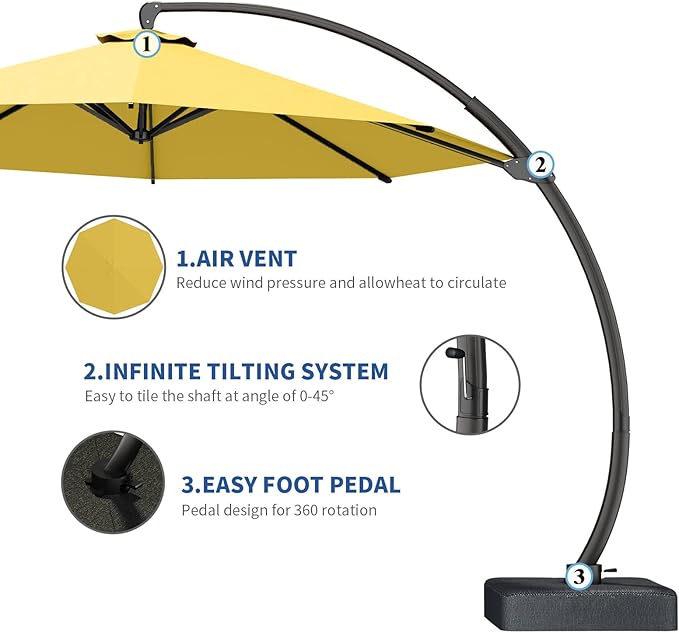 7 Piece Patio Dining Set with 11ft Patio Umbrella (Yellow), 7 Navy Outdoor HDPE Dining Set with 6 Chairs + 1 Large Table with 2" Umbrella Hole, for Market, Pool, Garden, Backyard, Deck