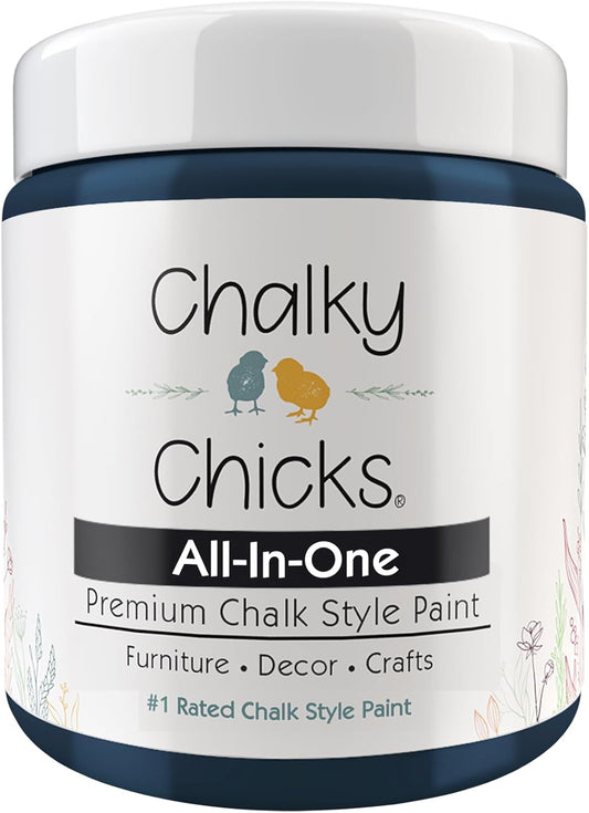 Chalky Chicks All-in-One Chalk Paint for Furniture or Cabinet - 4 Fl Oz - Matte Finish Denali (Deep Blue) for Metal, Wood Furniture Paint - No Sanding All-in-One for Home Decor & Crafts, USA Made