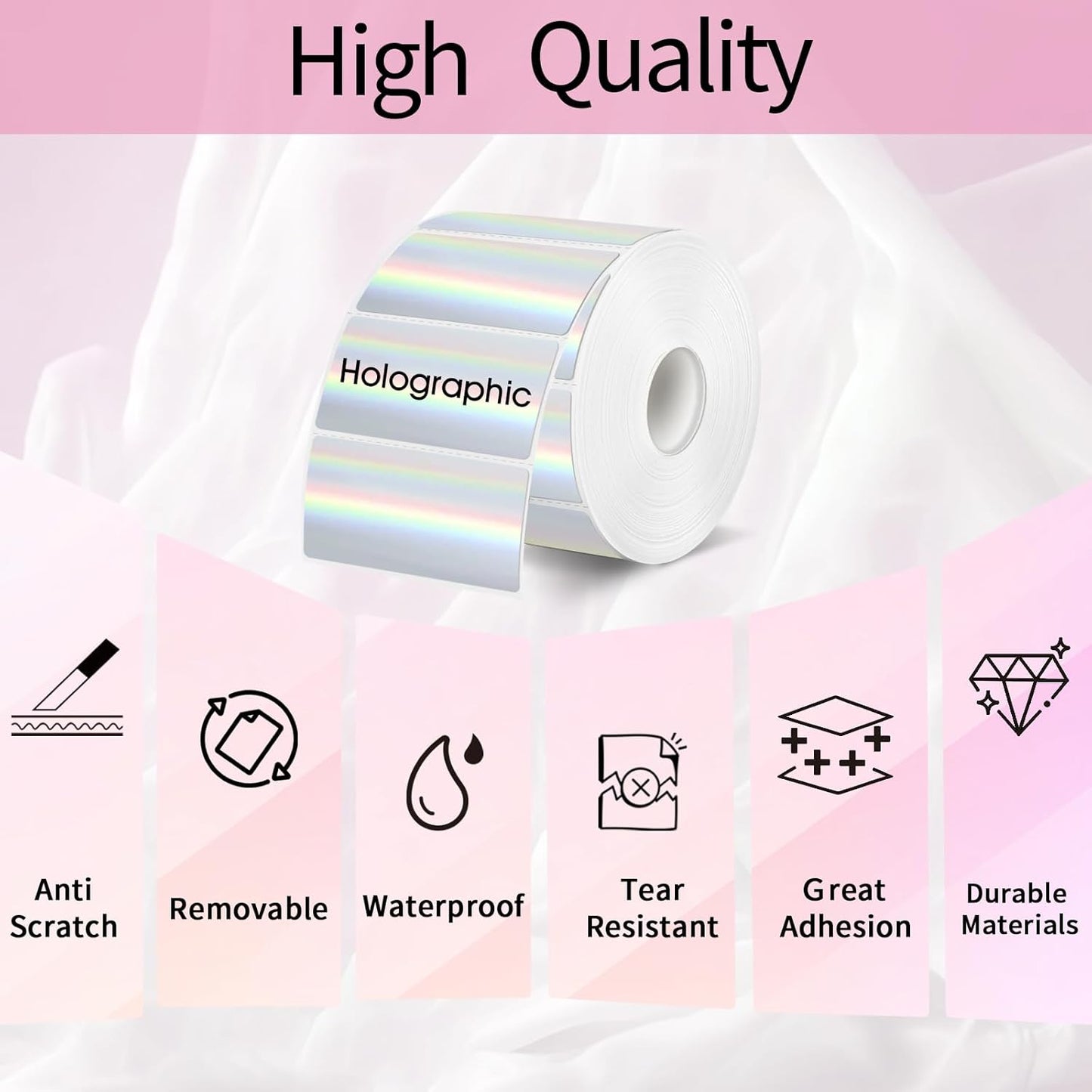 3x2 Inch Holographic Thermal Labels, Glitter Silver Thermal Sticker Labels, Waterproof Thermal Printer Stickers for Price, Barcode, Name, Custom Logo Design, 200 Pcs/Roll