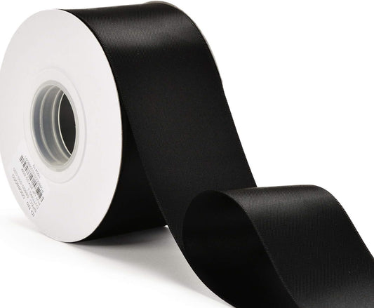 YAMA Double Face Satin Ribbon - 2 Inch 25 Yards for Gift Wrapping Ribbons Roll, Black