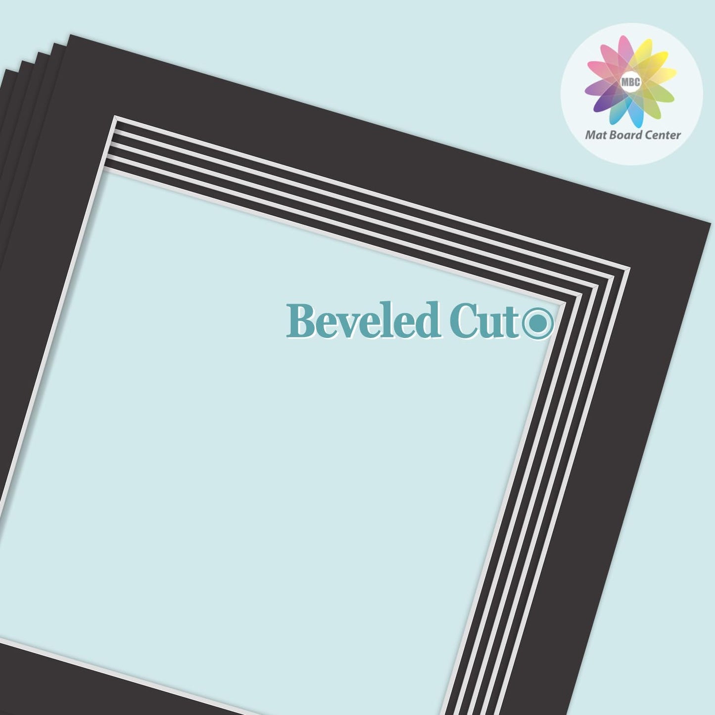 MBC Mat Board Center, 5 Pack 12x12 for 10x10 Black Picture Mats Frame Mattes, Bevel Cut, Acid Free, 4-ply Thickness