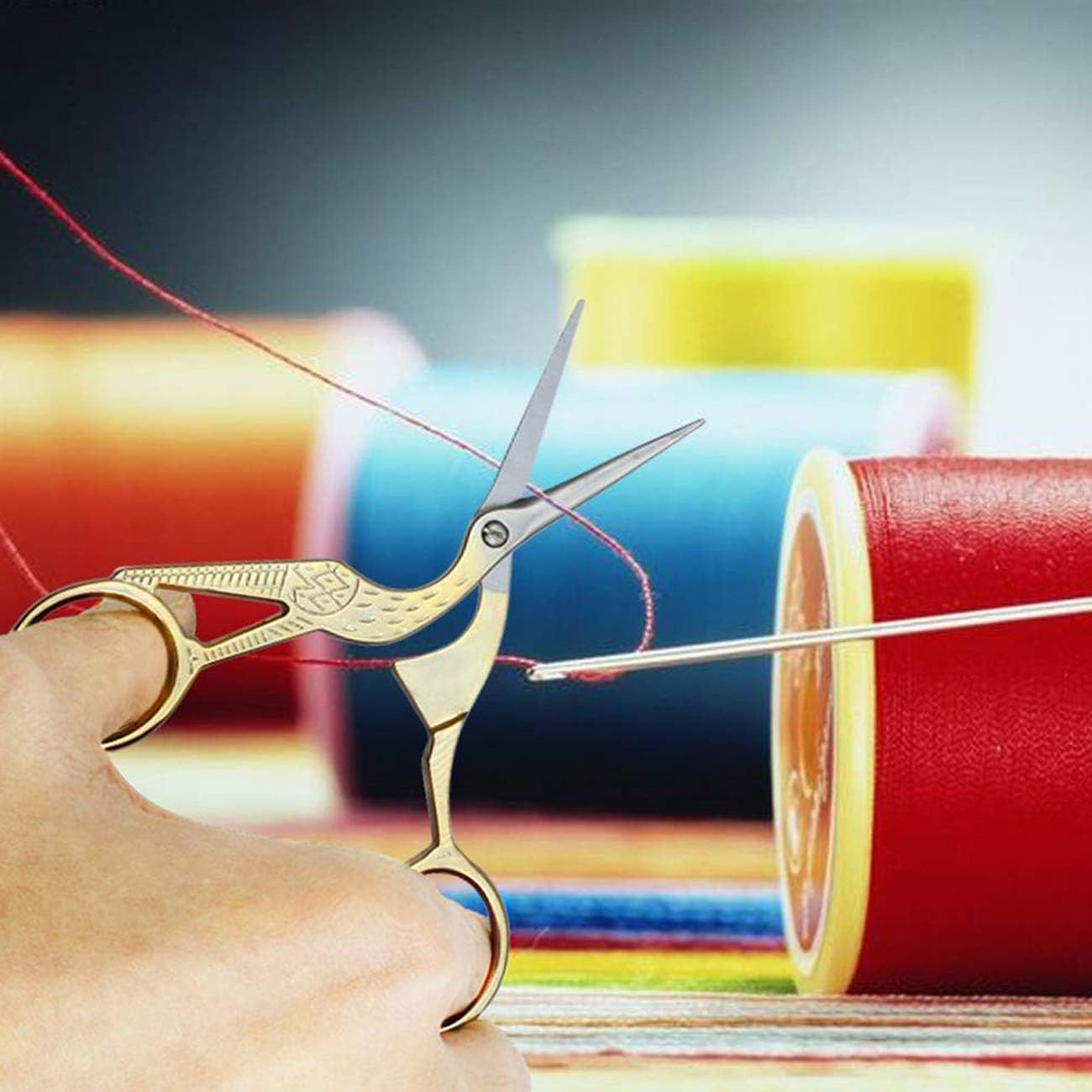 Vintage Stork Shape Sewing Scissors Stainless Steel Tailor Scissors Sharp Sewing Shears for Embroidery, Craft, Art Work & Everyday Use (4, Gold)