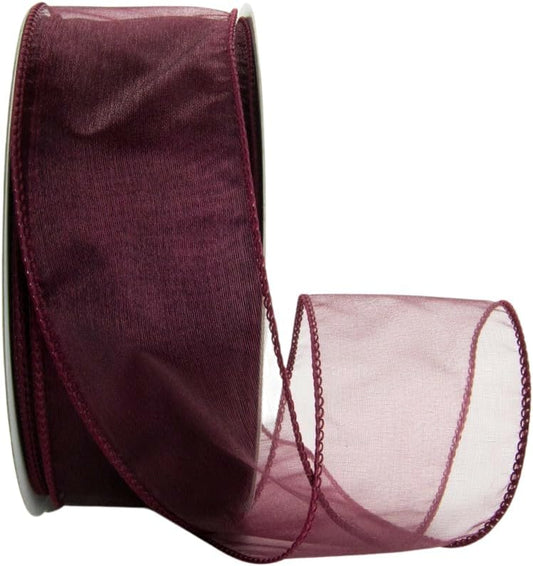 Ribbon Bazaar Sheer Organza Wired Ribbon - 100% Polyester Wire Edged Ribbon for Floral Decor, Table Arrangements, Apparel Embellishment & More - 2-1/2" Burgundy 50yd