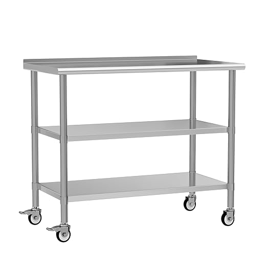 Stainless Steel Work Table with Wheels, 24x60 Inch NSF Food Prep Table with Backsplash & 2 Adjustable Undershelves for Commercial Kitchen, Restaurant, Garage