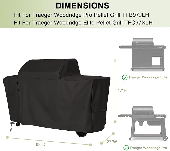 Grill Cover for Traeger Woodridge Pro and Woodridge Elite Grills,Waterproof Wood Pellet Smoker Cover for Traeger BAC776 BAC775 Woodridge Pro/Elite TFB97JLH TFC97XLH Grill Accessories