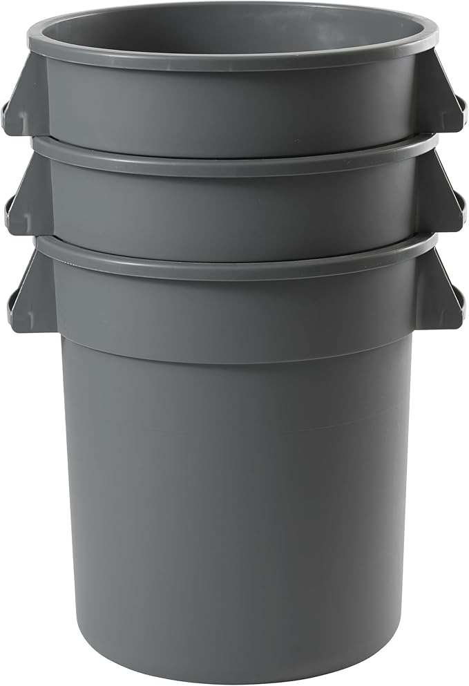 Winco PTC-10G Round Trash Can, 10 Gallon, Plastic, Gray