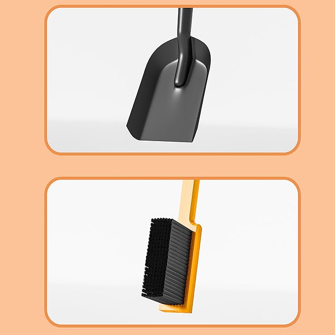 Kingson Fireplace Shovel Black Ash Shovel and Brush, Dustpan Set Small, Durable Steel, Set with Fireplace Dustpan and Brush, Coal Shovel