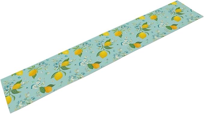 Farmhouse Lemon Fruit Table Runner,Nature Aesthetic Blue Flowers Plant Farmhouse Dining Table Decoration for Home Holiday Party Dresser Kitchen Cabin Restaurant Wedding Decor 13×90in