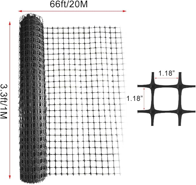 Plastic Garden Fence Animal Barrier,3.28 x 66 FT Heavy Duty Hard Plastic Mesh Fencing,Reusable Safety Temporary Fence Roll with Zip Ties,Snow Fence for Pool Deer Rabbit Chicken Dog Poultry-Black