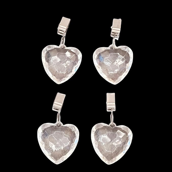 TwoFish Home Set of 4 Crystal Heart Tablecloth Clamps Crystal Heart Handicraft Tablecloth Clips Pack of 4