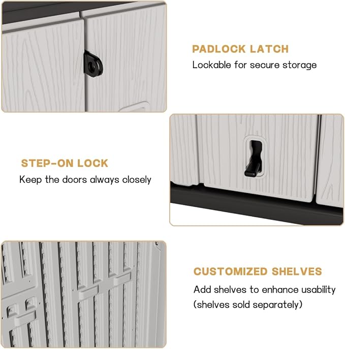KINYING Outdoor Horizontal Storage Sheds,37 Cu.ft Outdoor Storage Cabinet Waterproof Resin Tool Storage Box for Lawn Mower,Garden Tools and Patio Furniture, Lockable (Grey)