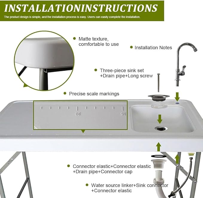 Folding Fishing Cleaning Table, 4ft Portable Foldable Camping Outdoor Tables, Fish Cleaning Sink Table with Faucet for Picnic Camping Kitchen Gardening, Style A