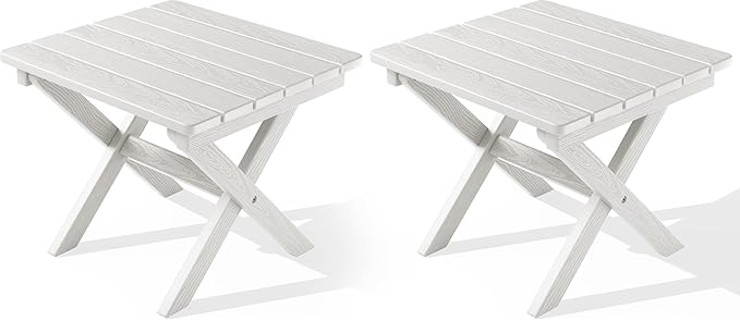 SERWALL Folding Outdoor Side Table Set of 2, Portable Adirondack Side Table, White