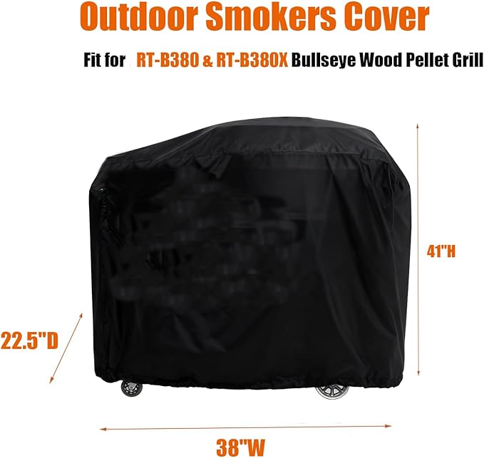 Grill Cover for RT-B380 & RT-B380X Bullseye Deluxe, Waterproof Outdoor Covers for Electric Pellet Smoker Grill, BBQ - 22.5" D x 38" W x 41" H