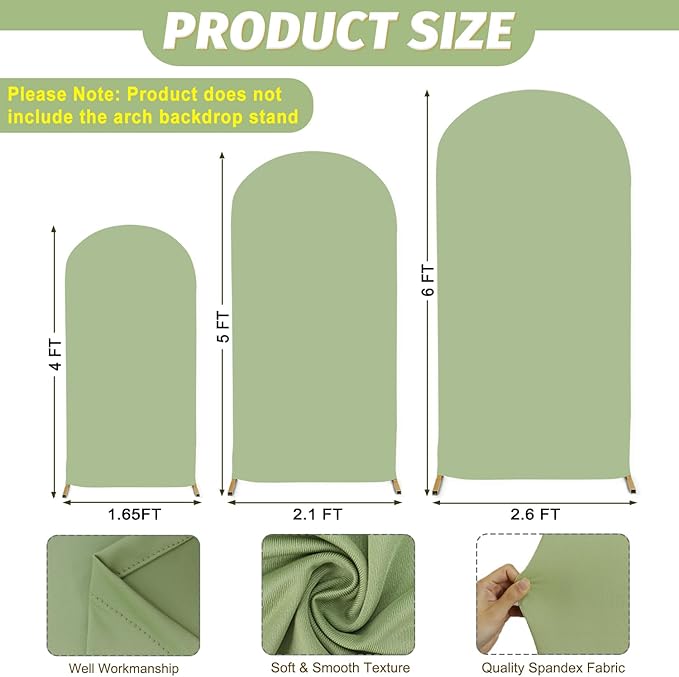 MODFUNS Set of 3 Arch Cover Sage Green Spandex Arch Cover Fitted Wedding Arch Covers 4ft 5ft 6ft Balloon Arch Stand Cover Double Sided Rustic Stretchy Cover for Party Wedding Banquet Arch Decor