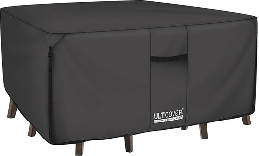 ULTCOVER 600D Tough Canvas Heavy Duty Square Patio Table and Chair Cover - Waterproof Outdoor General Purpose Furniture Covers 74 inch, Black