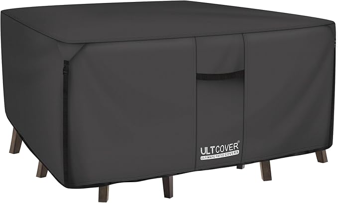 ULTCOVER 600D Tough Canvas Heavy Duty Square Patio Table and Chair Cover - Waterproof Outdoor General Purpose Furniture Covers 62 inch, Black